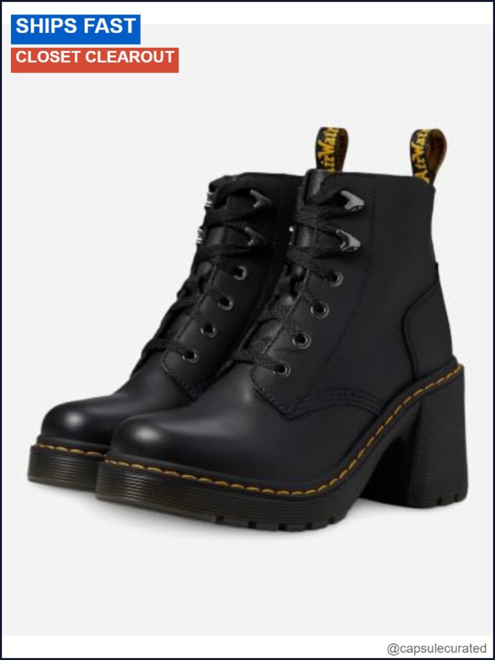 Leather Lace Up Ankle Boots Block Heel Dr Martens Style